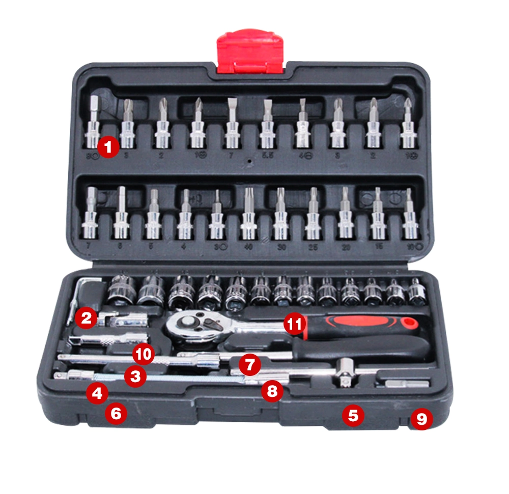 Low MOQ 46 PCS 1/4&quot; Torque Wrench Socket Set Household Bike Bicycle Repairing with Plastic Tool Box